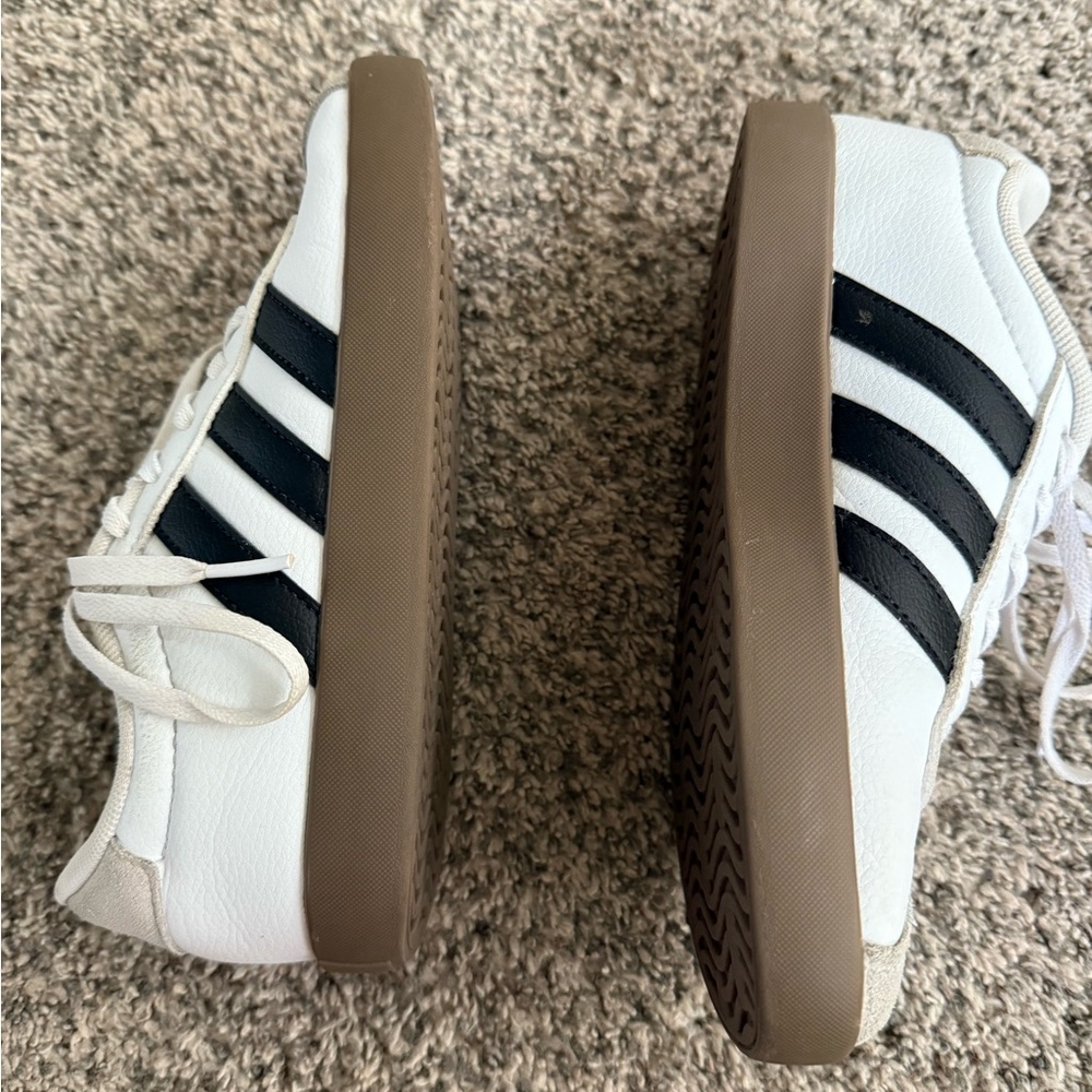 Adidas White and Black Sneakers with Tan Soles